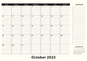 October 2023 Monthly Business Desk Pad Calendar.