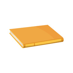 Yellow book in hardcover, bestseller textbook. Vector media studying learning book, flat cartoon style textbook. Vector encyclopedia or brochure