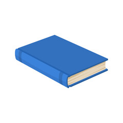 Cartoon blue book in hardcover, bestseller or modern literature. Vector bibliography paper information. Back to school symbol, textbook closed book