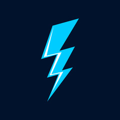 Cartoon blue lightning, flash, thunderbolt. Vector thunder bolt of blue light, electric energy, magical power or storm weather lightning strike