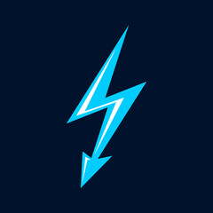 Thunder bolt of blue light, electric energy thunderbolt sign. Vector cartoon blue lightning, flash magical power or storm weather lightning strike
