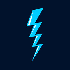 Magical power or storm weather lightning strike. Vector cartoon blue lightning flash. Thunder bolt of blue light, thunderbolt or thunderstorm