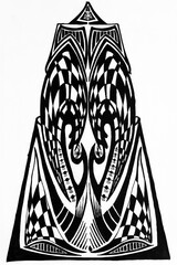 Sketch of mirror abstract illustration drawing by hands with black ink on white paper.