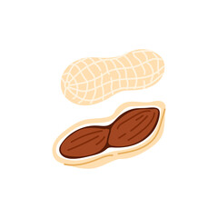 Peanut isolated groundnut, vegetarian food cartoon icon. Vector peanut oil, butter ingredient, unpeeled peanut in husk, superfood