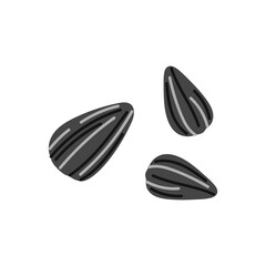 Sunflower unpeeled black seed in shell, cartoon food snack icon. Vector natural oil ingredient, nutrition dieting sunflower seed, superfood