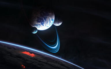 Deep space planets, space dust. Science fiction. Elements of this image furnished by NASA