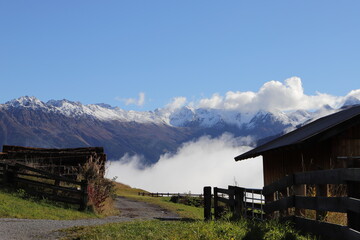 an old little crooked hut in the alps
