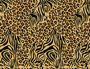 mix animal print zebra leopard seamless vector pattern for print clothes, fabric, paper