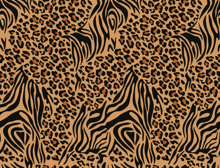 
zebra and leopard mix pattern vector seamless trendy animal background