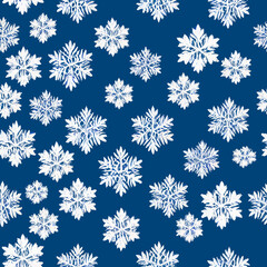 Snowflakes on the dark-blue background. AI-generated seamless pattern