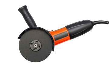 Angle grinder with abrasive disk isolated on a white background