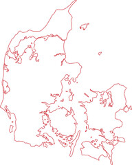 vector illustration of red colored outline map of Denmark