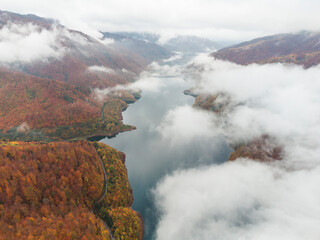 Obraz premium Autumn aerial landscapes with fog