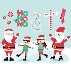 Hand-drawn skating Christmas characters