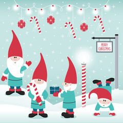 Hand-drawn Christmas gnomes and elements