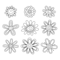 Hand-drawn set of doodled flowers