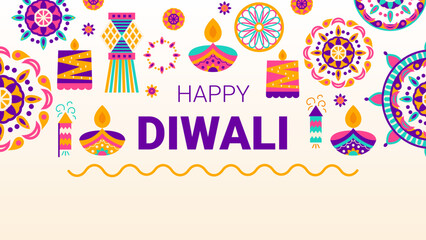 Happy Diwali Banner. Vector Illustration of Indian Holiday Celebration.