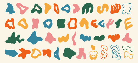 Set of different abstract shapes. Hand drawn doodles. Modern fashion illustration. Flat design, cartoon drawing, vector.