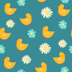 Seamless baby pattern in pastel colors with toys objects. ducks Vector Illustration for printing, backgrounds, covers, packaging, greeting cards, posters, stickers, textile and seasonal design.