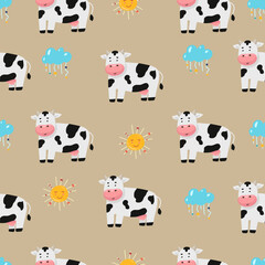 cow and milk seamless pattern Perfect for fabric, wrapping paper or nursery decor.