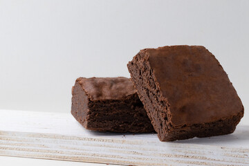 Delicious brownie isolated on white background.