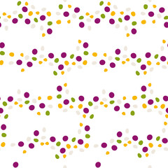Geometric seamless pattern with funny dots. Irregular grid shape on white background. Childish design with cute hand drawn circles. Simple flat cartoon style vector illustration