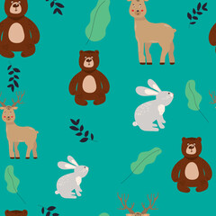 seamless pattern with coloring tropical animals - vector illustration, eps