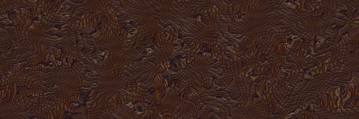 Minimal shiny old rusty brown smooth luxury art line ornament texture in wavy pattern. Art deco ornament oriental arabic iron line, ethnic pattern. Eastern wallpaper. Carved pattern tile ornament 3d	 - obrazy, fototapety, plakaty