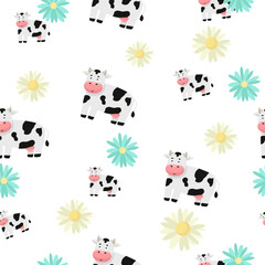 cow and milk seamless pattern. Perfect for fabric, wrapping paper or nursery decor.