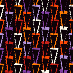 Paint brush triangles ornament. Seamless pattern. Hand drawn geometrical backdrop. Triangular shapes wallpaper. Geometric background. Ethnic motif. Tribal digital paper. Textile print