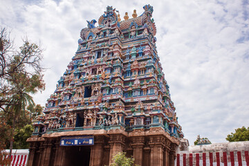 Main tower of Sri Thirumarainathar Temple, Thiruvathavur, Madurai, India. English traslation: Shiva...