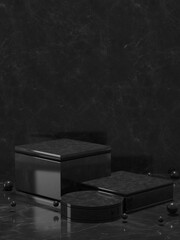 3d rendered cylinder Marble-Dark Podium on the floor geometric shapes Platforms for product presentation, mock up Abstract pastel background color.