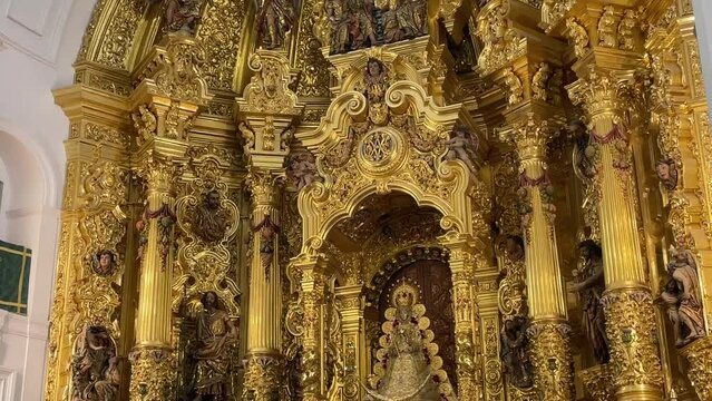 Virgin of El Roc&iacute;o in the sanctuary of Almonte (Huelva, Spain). This virgin is also called Madonna of El Roc&iacute;o or Our Lady of El Roc&iacute;o.