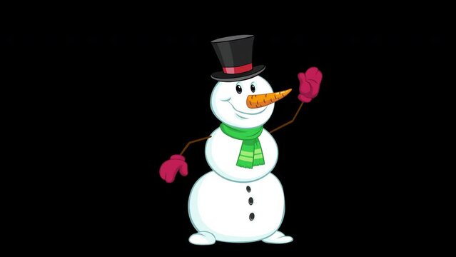Cartoon snowman greeting with  gifts. 
Color animation of a cartoon snowman greeting with  gifts. 
For animated Greeting Card or your Christmas video. Classic 2-d animation.