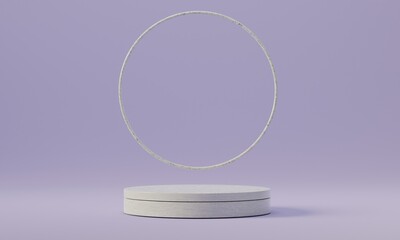 3d rendered cylinder ring  Podium on the floor geometric shapes Platforms for product presentation, mock up Abstract pastel background color.