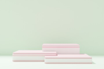 3d rendered cylinder Podium on the floor geometric shapes Platforms for product presentation, mock up Abstract pastel background color.