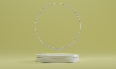 3d rendered cylinder ring  Podium on the floor geometric shapes Platforms for product presentation, mock up Abstract pastel background color.