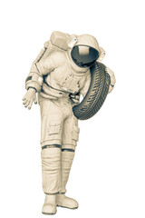astronaut carring a tire fuoll body picture