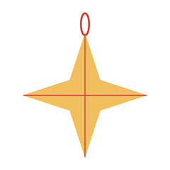 Obraz premium Christmas decoration gold star. Vector flat illustration on isolated background. 