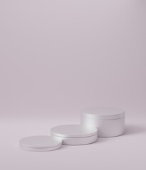 3d rendered cylinder Podium on the floor geometric shapes Platforms for product presentation, mock up Abstract pastel background color.