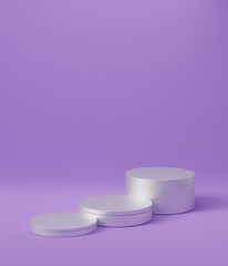 3d rendered cylinder Podium on the floor geometric shapes Platforms for product presentation, mock up Abstract pastel background color.