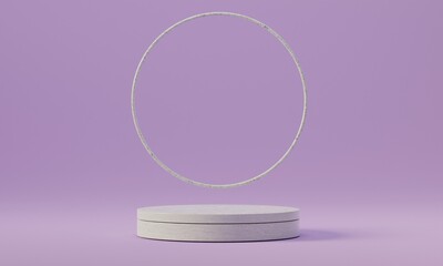 3d rendered cylinder ring  Podium on the floor geometric shapes Platforms for product presentation, mock up Abstract pastel background color.