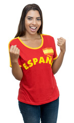 Pretty young adult soccer fan from Spain with red jersey