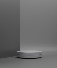 3d rendered cylinder Podium on the floor geometric shapes Platforms for product presentation, mock up Abstract pastel background color.