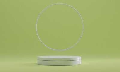 3d rendered cylinder ring Podium on the floor geometric shapes Platforms for product presentation, mock up Abstract pastel background color.