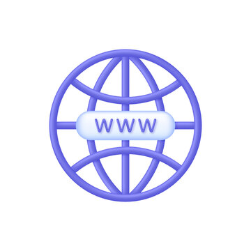 3D Globe hyperlink icon. Search WWW sign. Web hosting technology. Browser search website page.