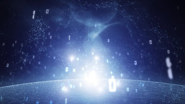 Looped future digital technology binary numbers code cyberspace network animation background.