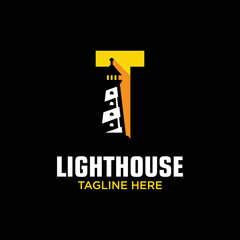 Obraz premium Letter T Lighthouse Logo Design Template Inspiration, Vector Illustration.