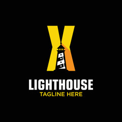 Letter X Lighthouse Logo Design Template Inspiration, Vector Illustration.