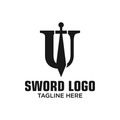 Letter U Sword Logo Design Template Inspiration, Vector Illustration.